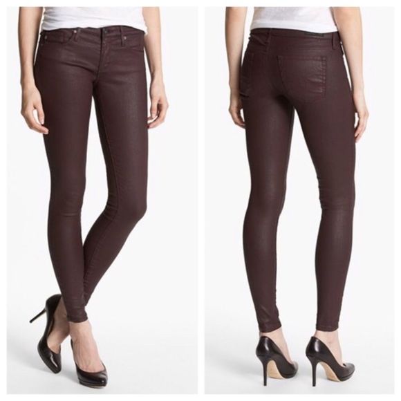 AG maroon leather look skinny jeans - Picture 1 of 6